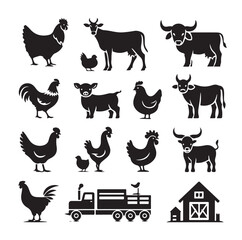 Farm animals silhouette set silhouette vector illustration 
