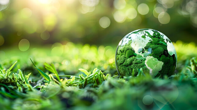 Earth Sphere in the Grass with Sunlight