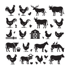 Farm animals silhouette set silhouette vector illustration 
