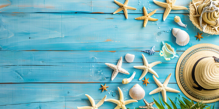 Starfish on Blue Textured Background

