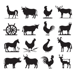 Farm animals silhouette set silhouette vector illustration 