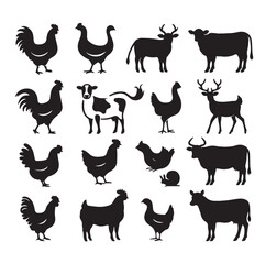 Farm animals silhouette set silhouette vector illustration 