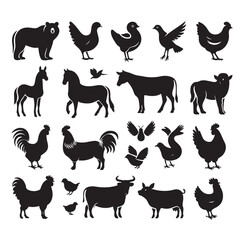 Farm animals silhouette set silhouette vector illustration 