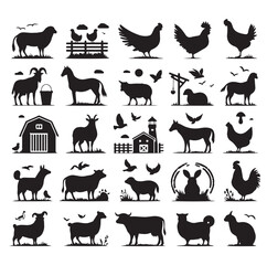Farm animals silhouette set silhouette vector illustration 