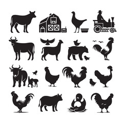 Farm animals silhouette set silhouette vector illustration 