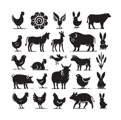 Farm animals silhouette set silhouette vector illustration 