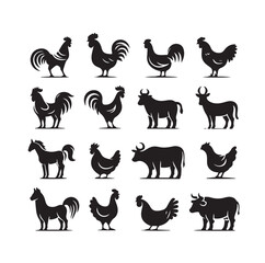 Farm animals silhouette set silhouette vector illustration 