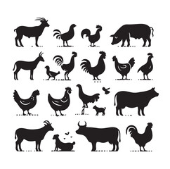 Farm animals silhouette set silhouette vector illustration 