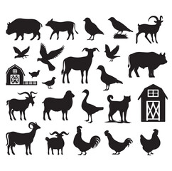 Farm animals silhouette set silhouette vector illustration 