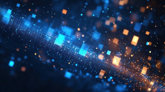 a digital and futuristic design with colorful particles floating in the air, - Powered by Adobe