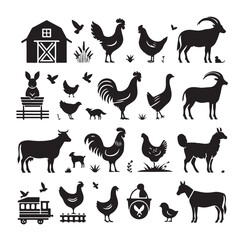 Farm animals silhouette set silhouette vector illustration 
