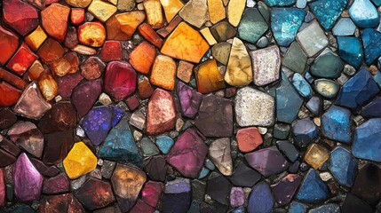A close-up image of a vibrant and multicolored mosaic tile,