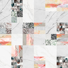 Fototapeta premium Creative patchwork pattern stone ceramic wallpaper design. White marble