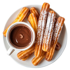a plate of churros and a cup of chocolate
