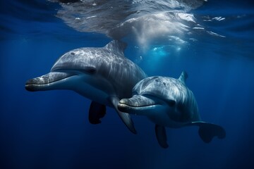 two pair of dolphins in the deep sea of the water looking attractive 