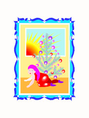 Abstract woman illustration with the sun on it.