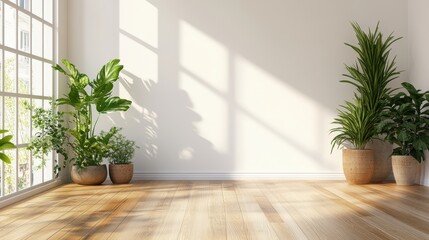 Empty Room with Plants and Sunlight.