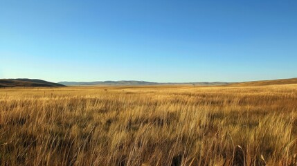 Golden Grass Field Under a Clear Blue Sky