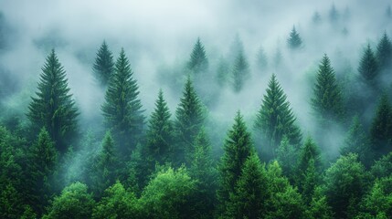 Fototapeta premium Misty Forest Landscape.