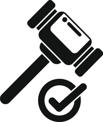 Black and white vector icon of a judge's gavel giving a positive verdict
