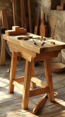 Wooden Workbench with Tools.