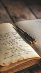 Fototapeta premium Closeup of pen on open notebook with handwritten notes.
