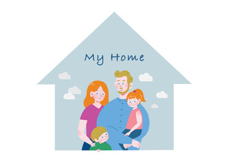 幸せそうな欧米人の家族のイラスト