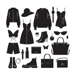 Fashion elements collection silhouette vector illustration 