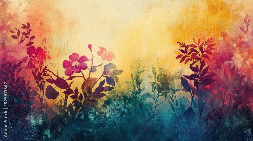 Wall mural Abstract Floral Background with Watercolor Texture.