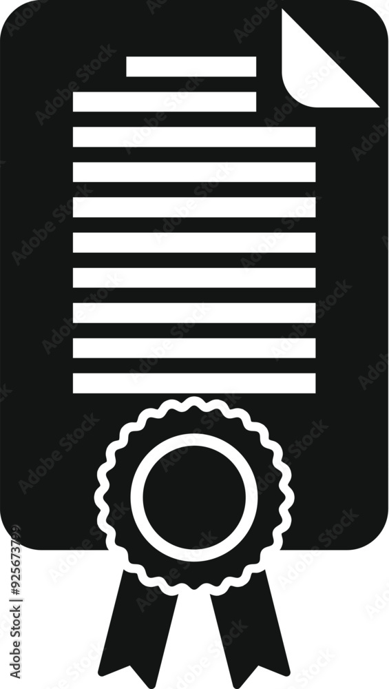 Poster simple vector icon of an official certificate with a ribbon for graduation