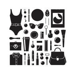 Fashion elements collection silhouette vector illustration 