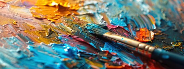 Obraz premium A painting with a brush on it with a blue and yellow color