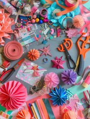 Obraz premium Colorful Craft Supplies for Paper Crafts.