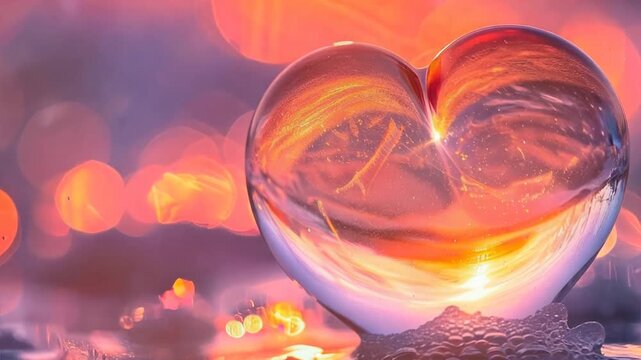 Crystal Heart in Warm Glow: A delicate glass heart, illuminated by warm, soft light, evokes feelings of love, hope, and tenderness. The bokeh background adds a dreamy and romantic touch.