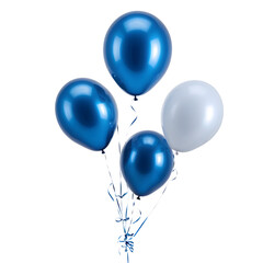 A trio of helium balloons painted in striking, glossy blue floats majestically against a stark, pure white backdrop, ai digital painting