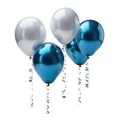 A trio of helium balloons painted in striking, glossy blue floats majestically against a stark, pure white backdrop, ai digital painting