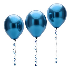 A trio of helium balloons painted in striking, glossy blue floats majestically against a stark, pure white backdrop, ai digital painting