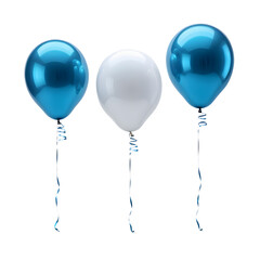 A trio of helium balloons painted in striking, glossy blue floats majestically against a stark, pure white backdrop, ai digital painting