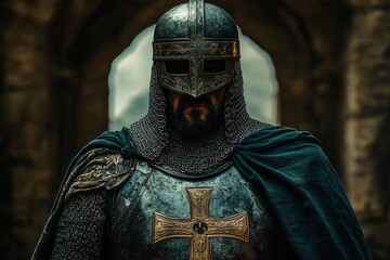 medieval knight in ornate armor striking a noble pose against a dramatic stormy sky rich textured details and moody lighting evoke a sense of historical grandeur and heroism