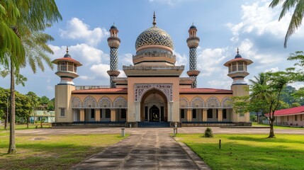 Traditional Mosque with Ornate Detail.