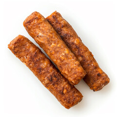 a group of sausage sticks on a white surface