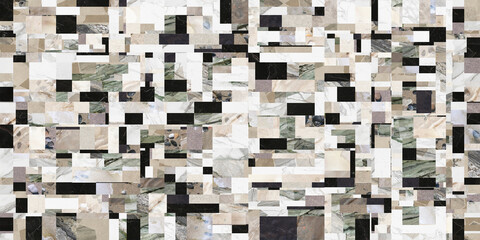Creative patchwork pattern stone ceramic wallpaper design. White marble