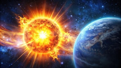 Explosion of solar flash and mass ejection in outer space, solar flash, burning sun