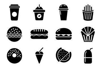 Fast food icons set silhouette Vector illustrations of Black and white

