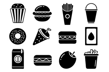 Fast food icons set silhouette Vector illustrations of Black and white
