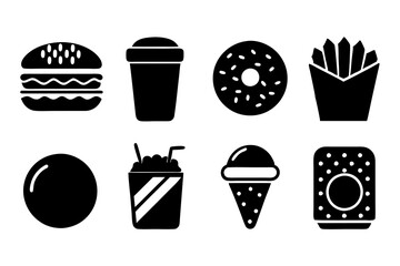 Fast food icons set silhouette Vector illustrations of Black and white
