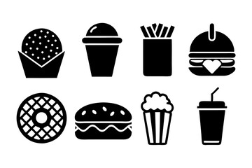 Fast food icons set silhouette Vector illustrations of Black and white
