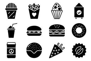 Fast food icons set silhouette Vector illustrations of Black and white
