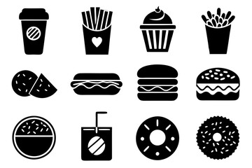 Fast food icons set silhouette Vector illustrations of Black and white
