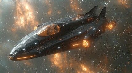 Futuristic Spaceship in Space.